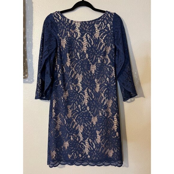 Lilly Pulitzer Dress S Small Blue Stretch 3/4 Sleeve Shift V Back Party Cruise - Picture 6 of 7